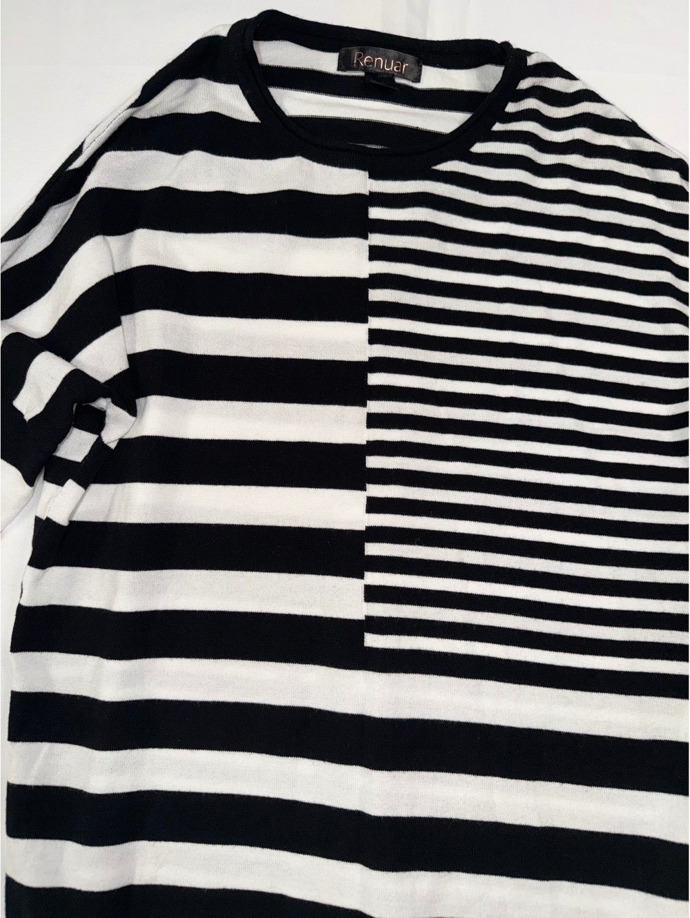 Renuar Black and White Striped Sweater with Red Accent XS
